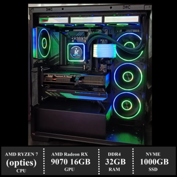 Game PC TransWarp : 1000GB NVMe SSD | 32GB DDR5 | AMD Ryzen 7 (Opties) | 360mm AIO Cooler | AMD RX 9070 16GB GDDR6 | 850W Voeding | Windows 11 (AR79070)