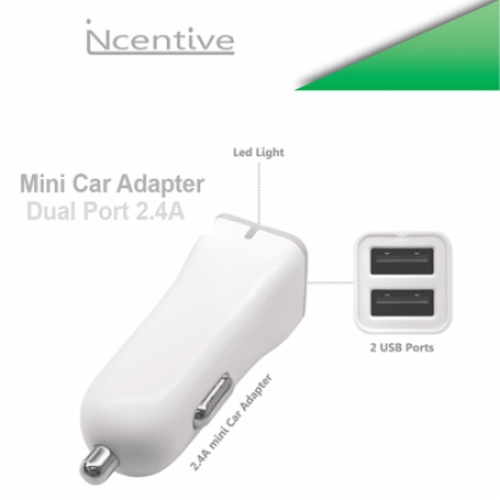 Incentive Mini Car Adpater 12 - 24V Dual USB 3.1A white